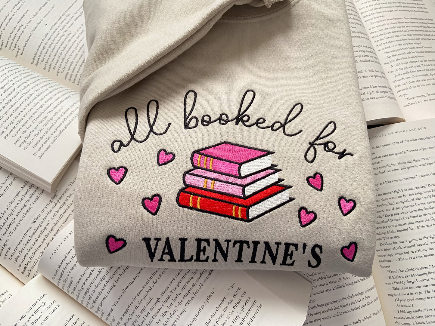 All Booked for Valentine's Embroidered Sweater