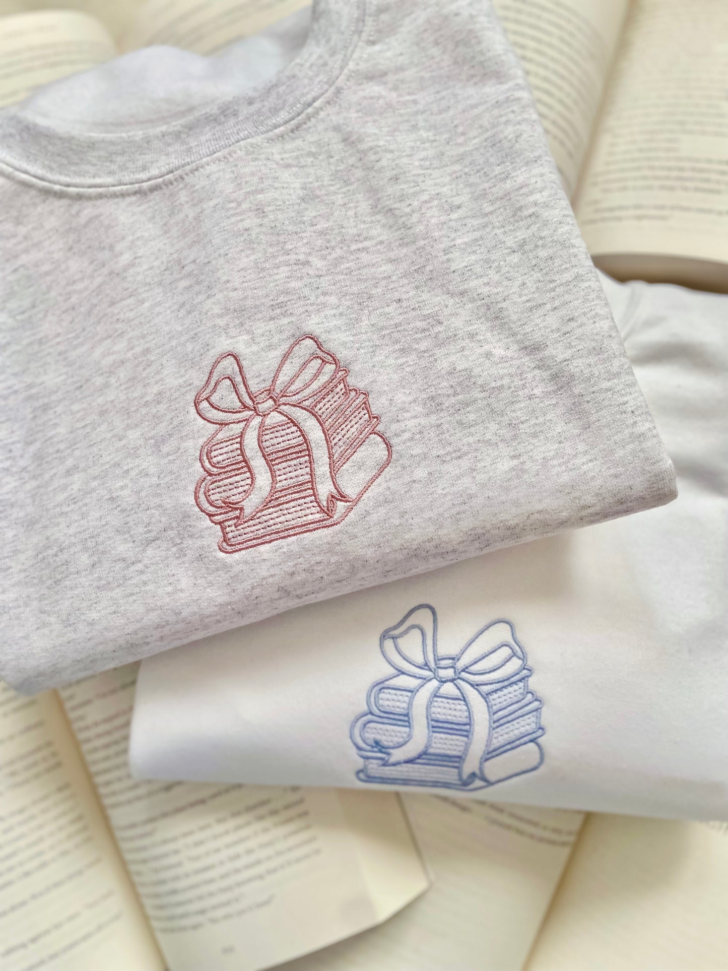 Books and Bows Embroidered Sweater