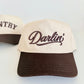 Brown/Natural Two Tone Embroidered Darlin' Western Country Retro vintage snapback hat.