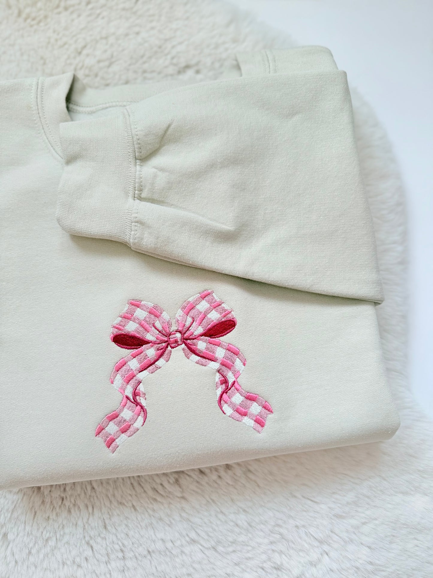 Pink Gingham Bow Embroidered Sweatshirt