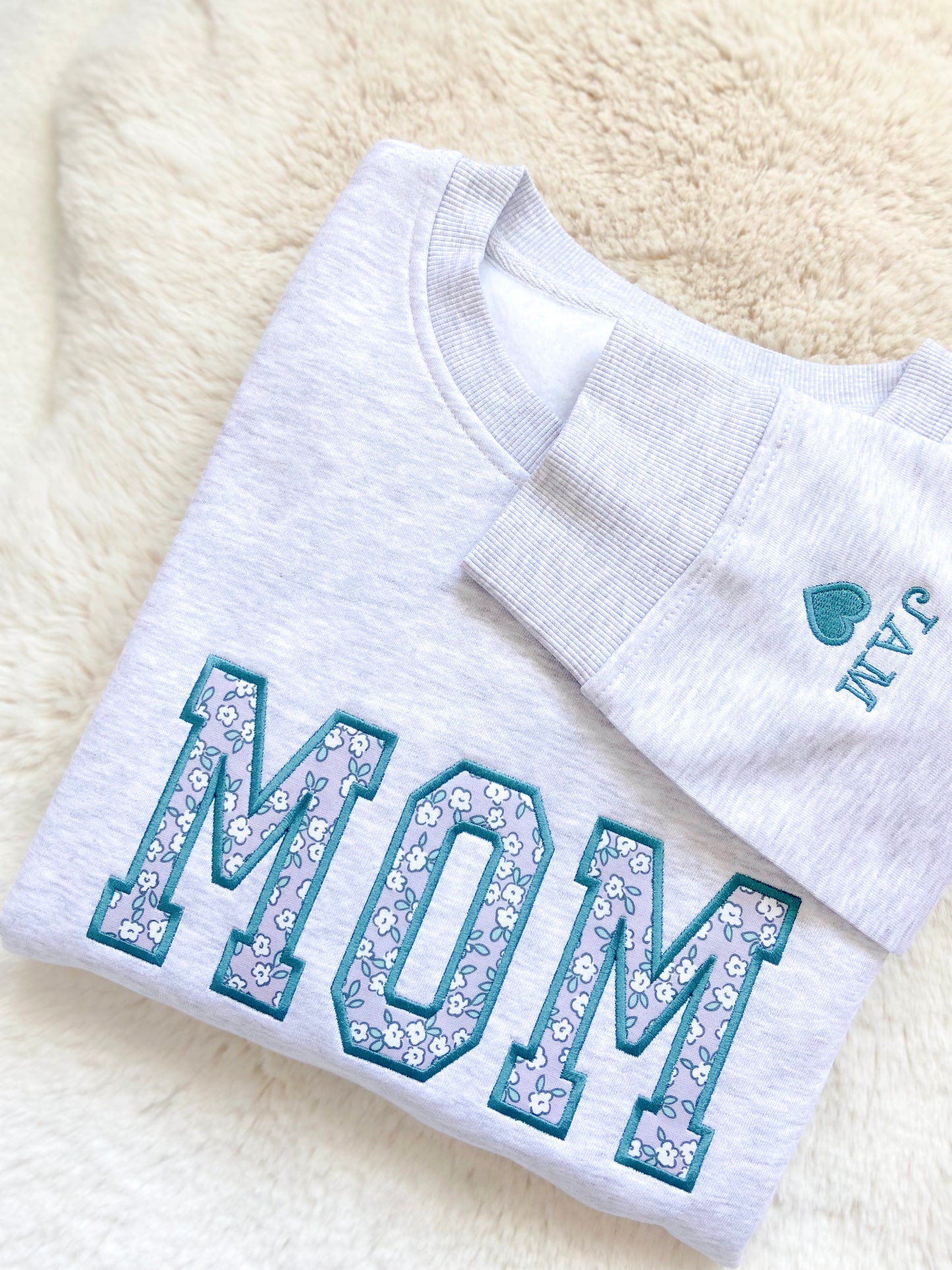 Handmade Lilac Floral Appliqué MOM Sweatshirt