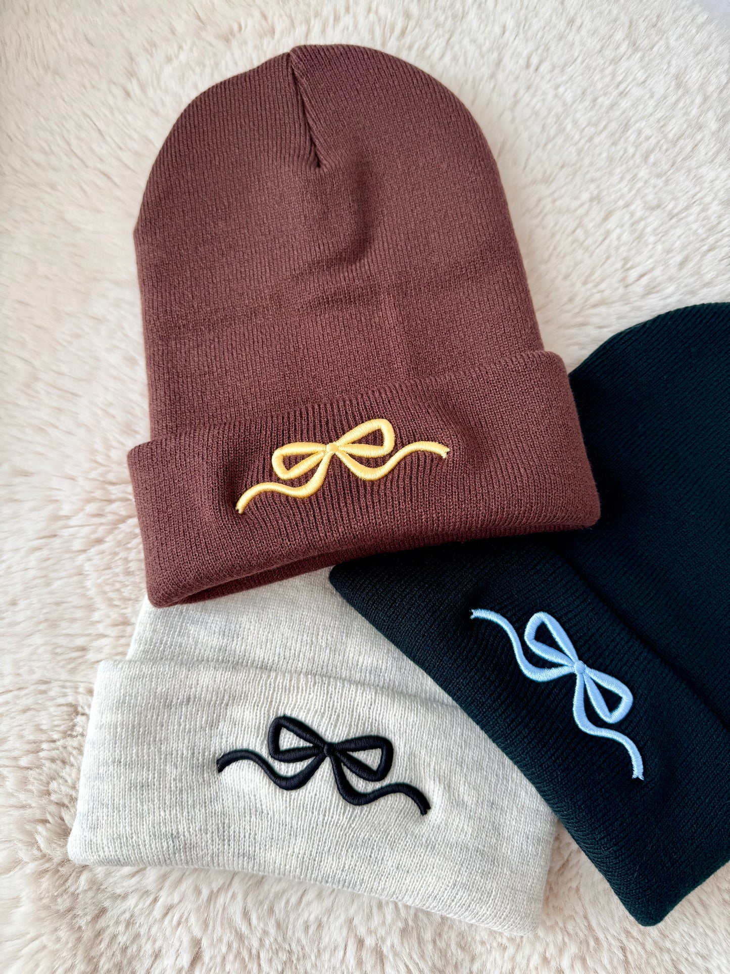 3D Bow Embroidered Beanie