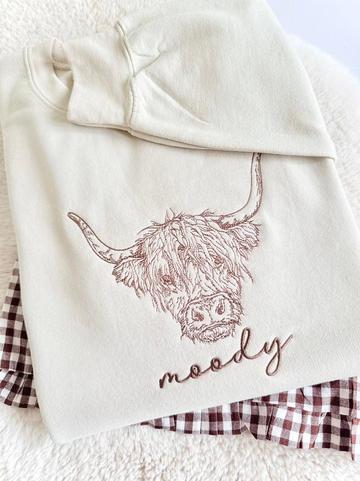 Moody Highland Cow Embroidered Sweater