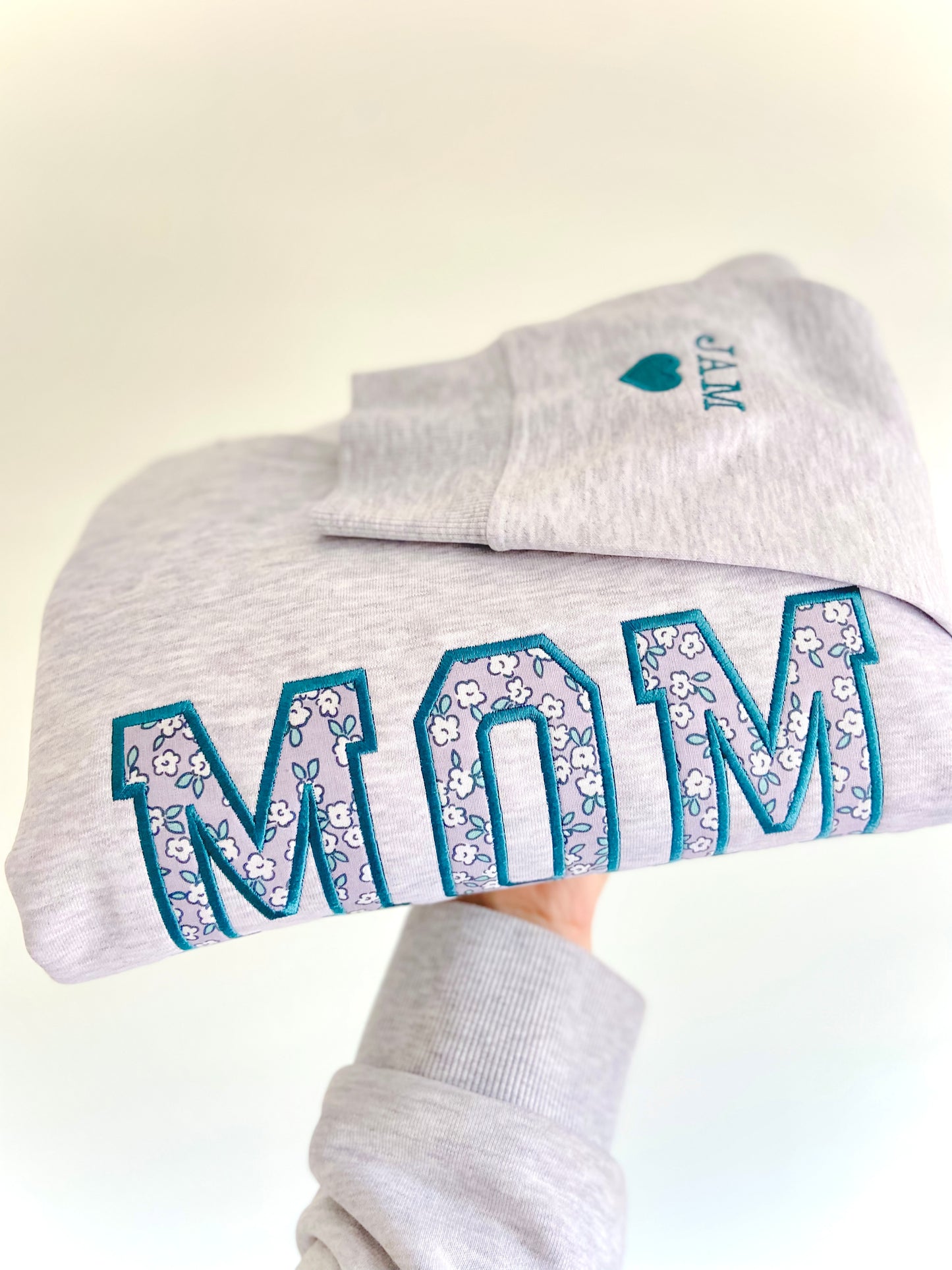 Handmade Lilac Floral Appliqué MOM Sweatshirt