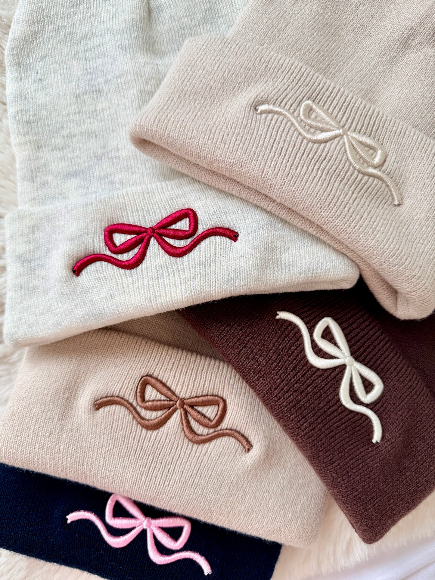3D Bow Embroidered Beanie