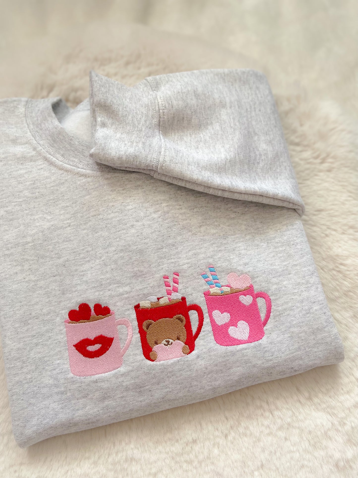 Bear Hugs & Coffee Mugs Valentine's Embroidered Sweater