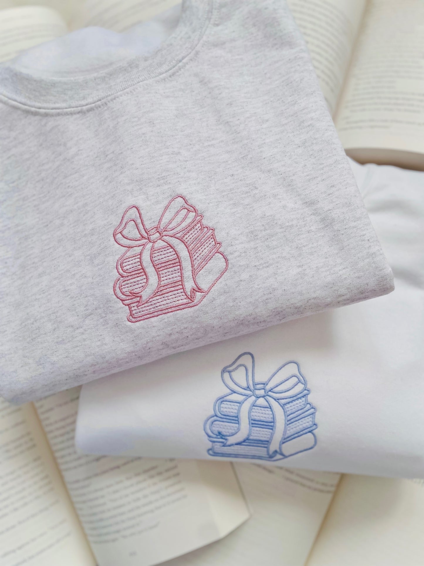 Embroidered Books and Bows Sweater