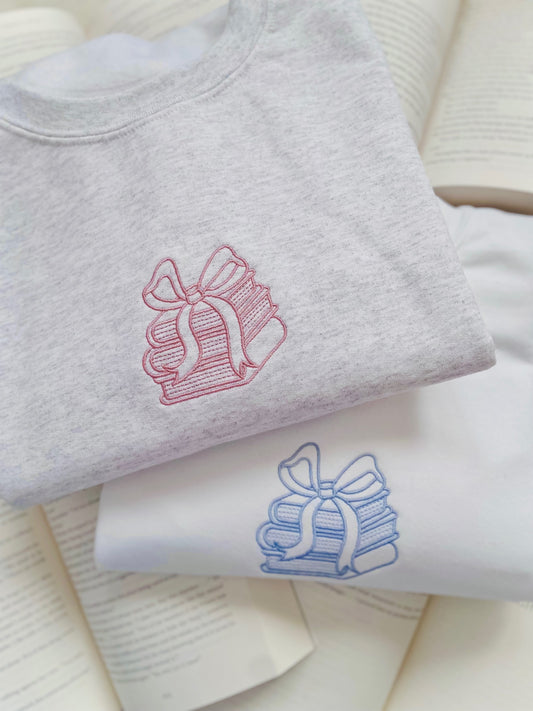Embroidered Books and Bows Sweater