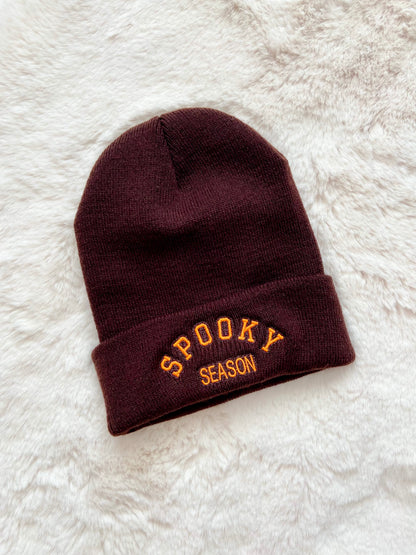 brown spooky season beanie