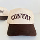 Brown/Natural Two Tone Embroidered CUNTRY Western Retro vintage snapback hat.