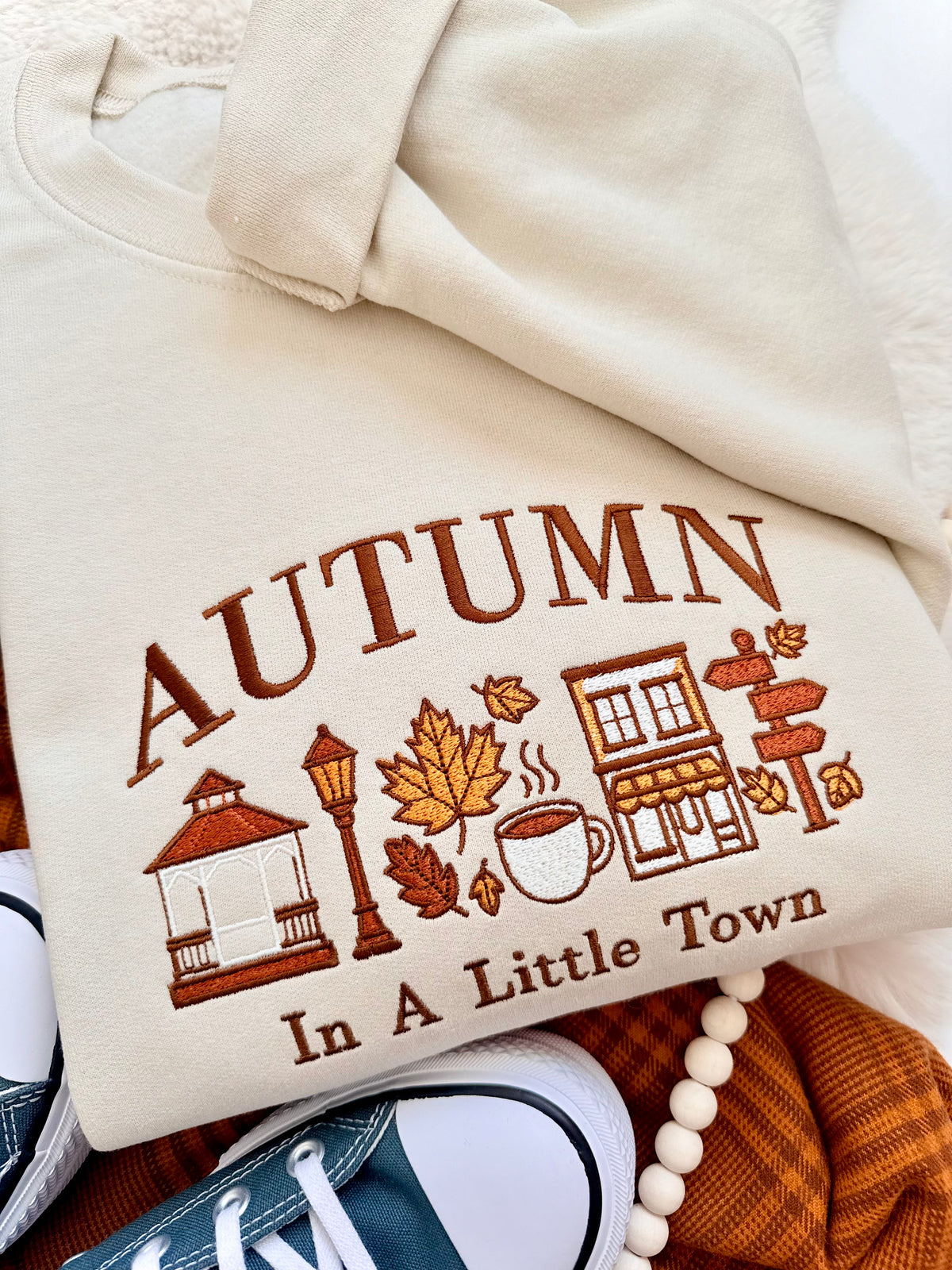 Autumn In A Little Town Embroidered Sweater