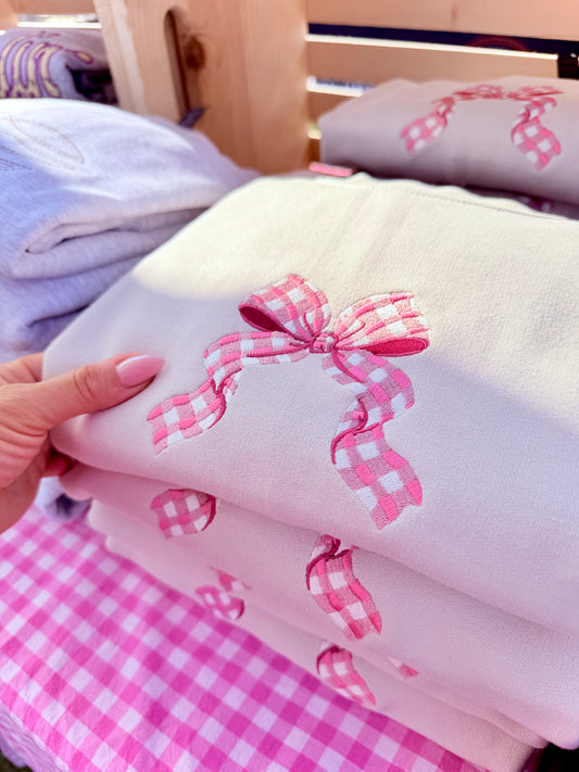Gingham Coquette Bow Embroidered Sweatshirt