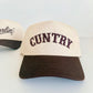 Brown/Natural Two Tone Embroidered CUNTRY Western Retro vintage snapback hat.