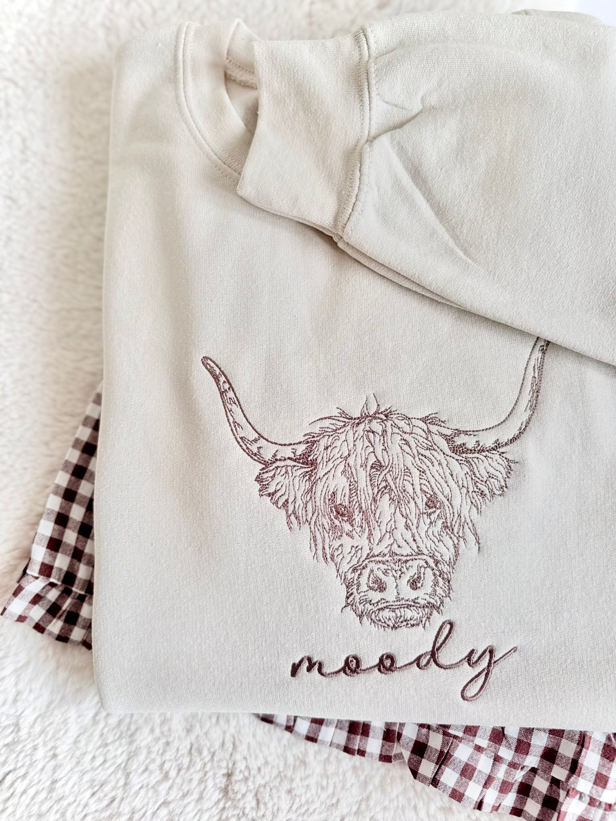 Moody Highland Cow Embroidered Sweater