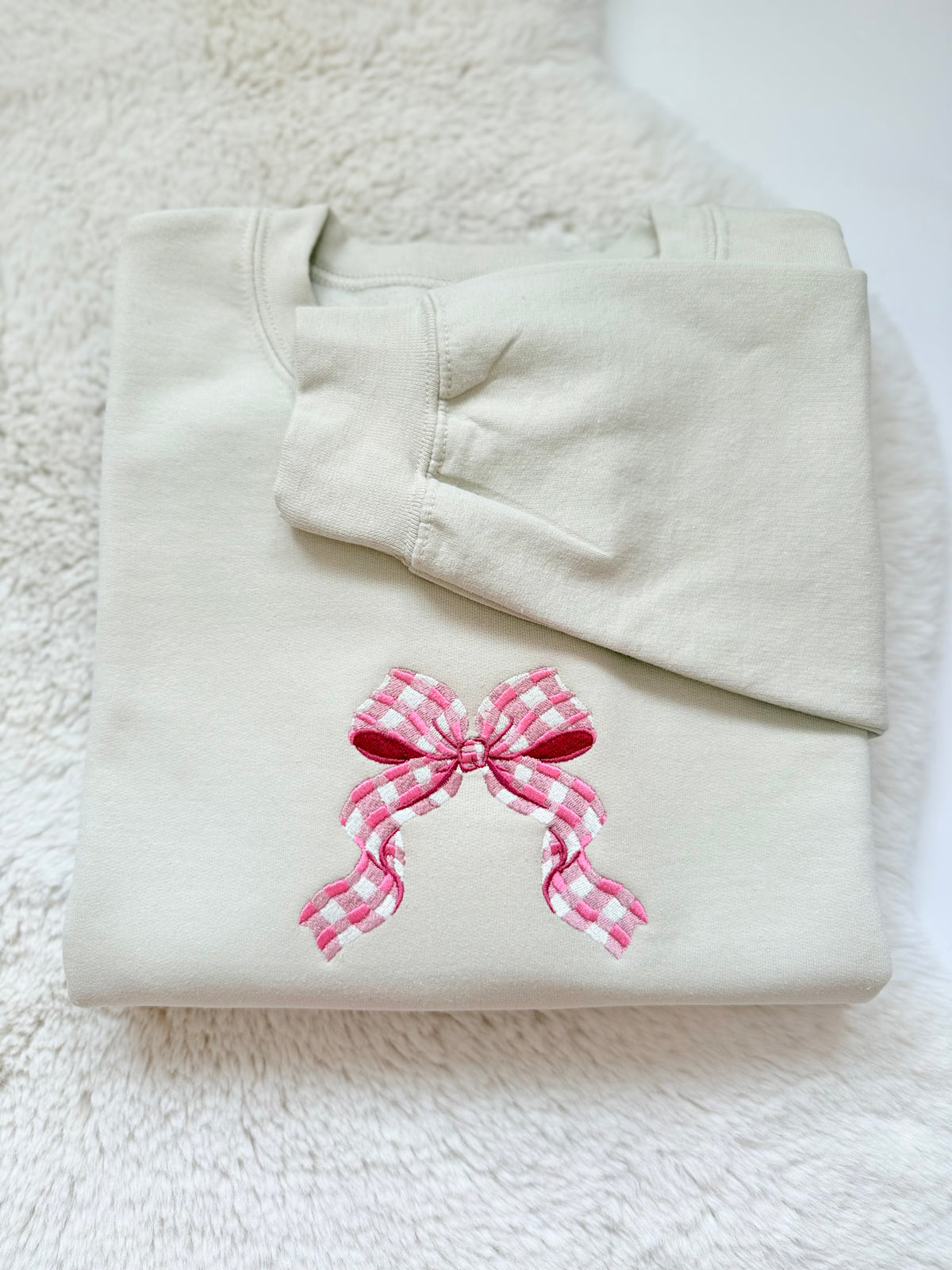 Pink Gingham Bow Embroidered Sweatshirt