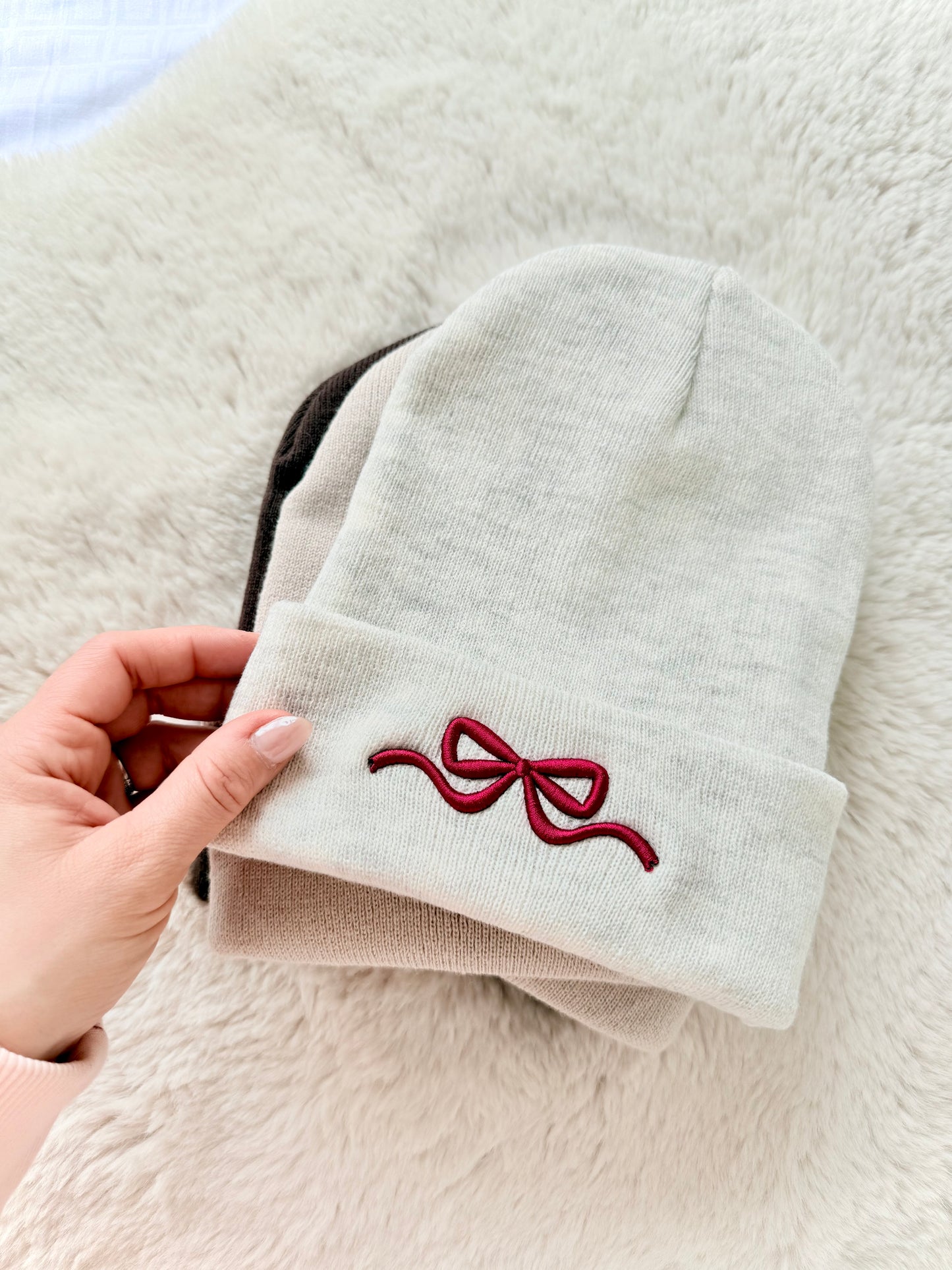 3D Bow Embroidered Beanie