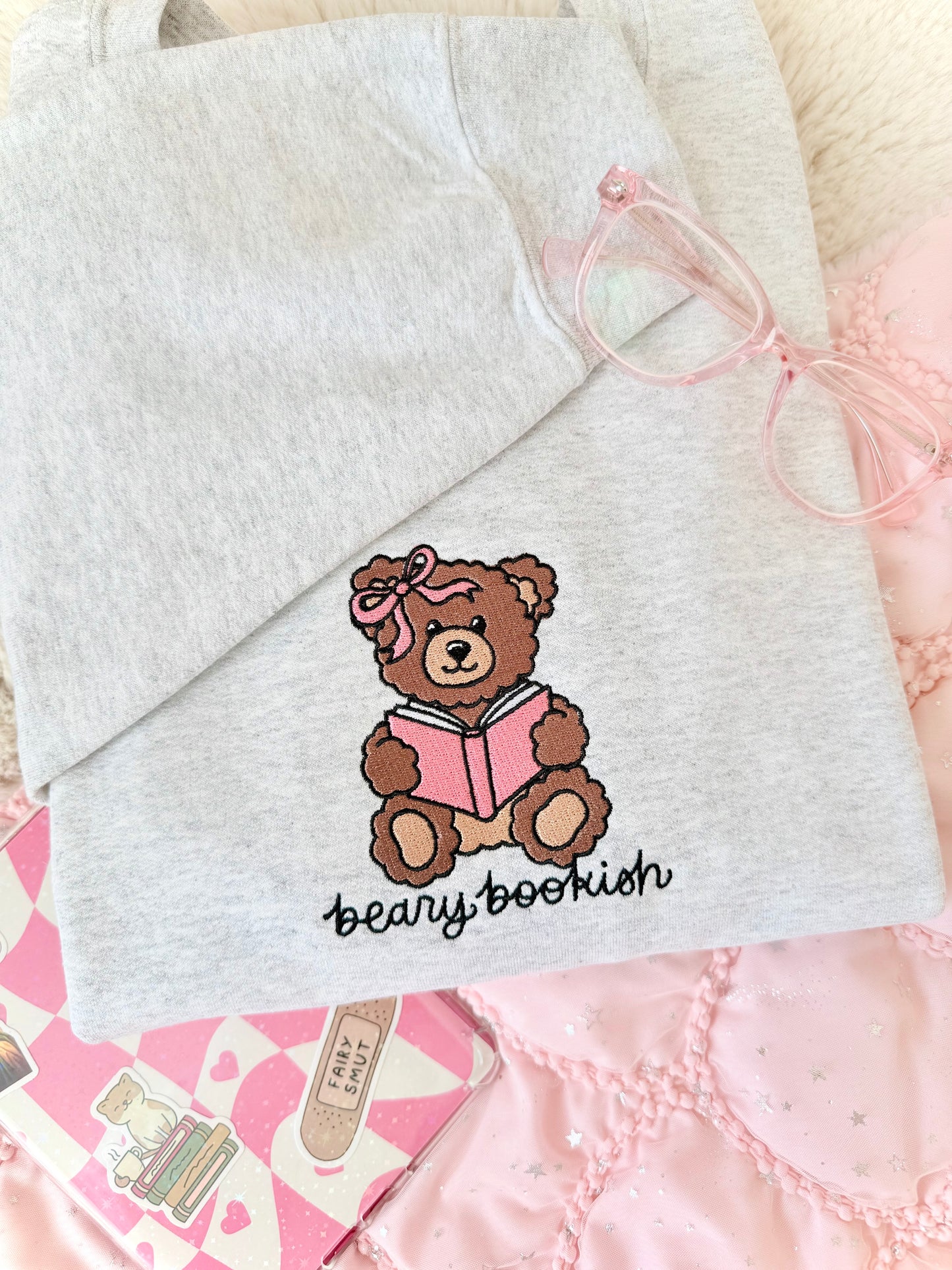 Beary Bookish Embroidered Sweater | Book Lover Bear Sweatshirt