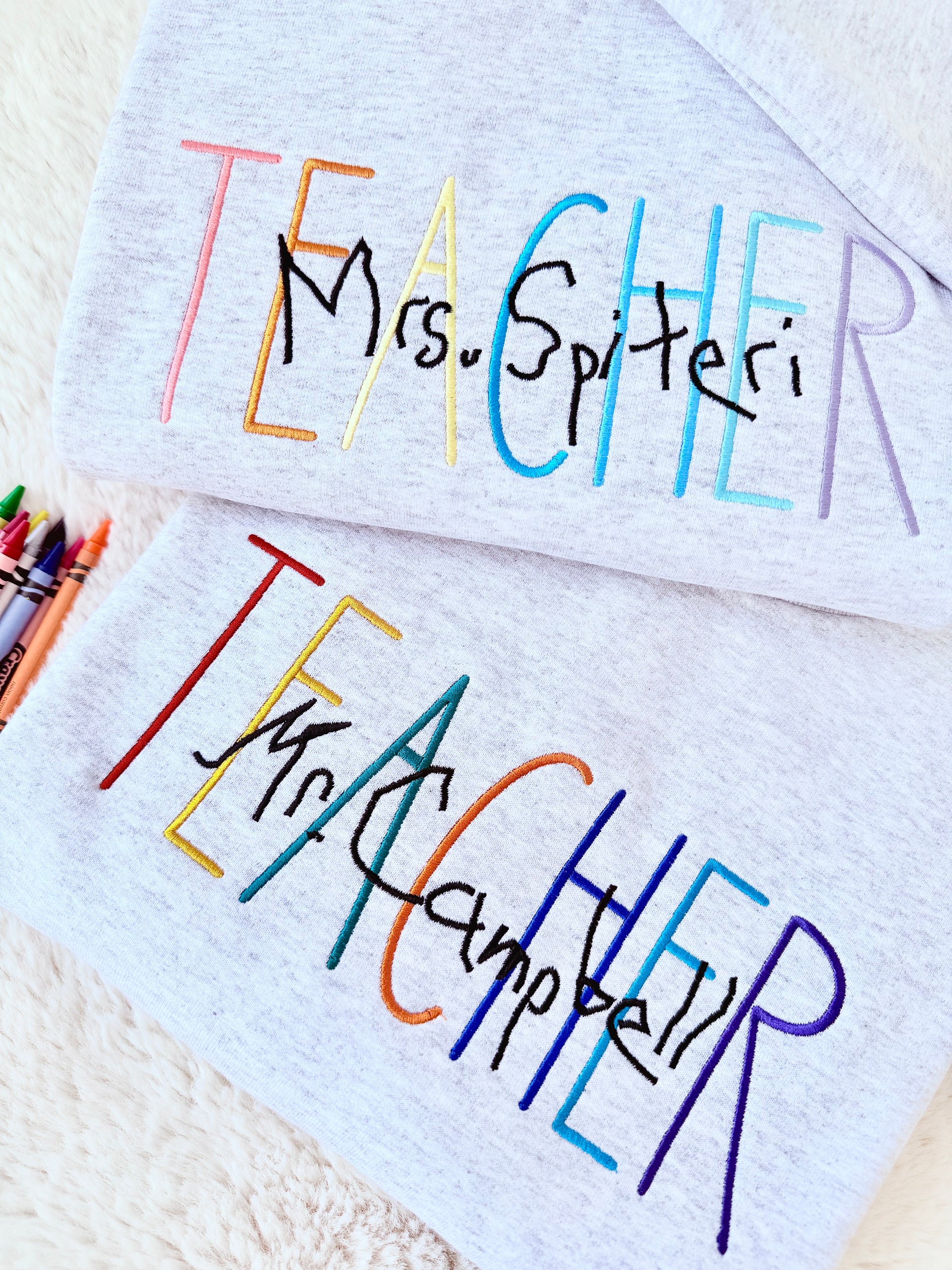 teacher appreciation gift. handmade teacher gifts. teacher love. educator appreciation week. embroidered sweater for teachers and education support staff.