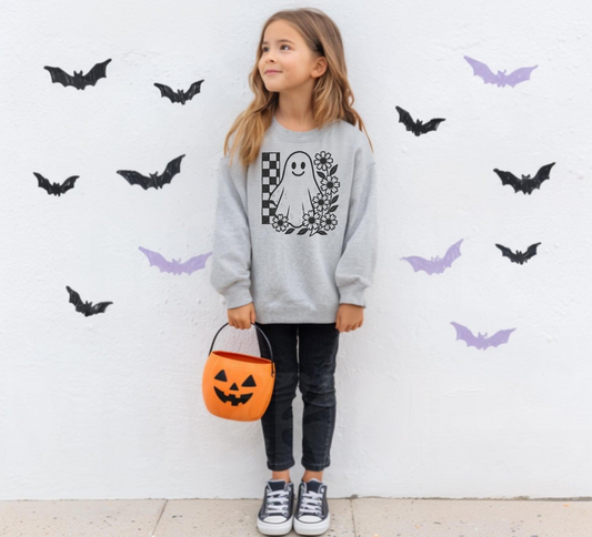 Floral Ghost Graphic Halloween Sweater