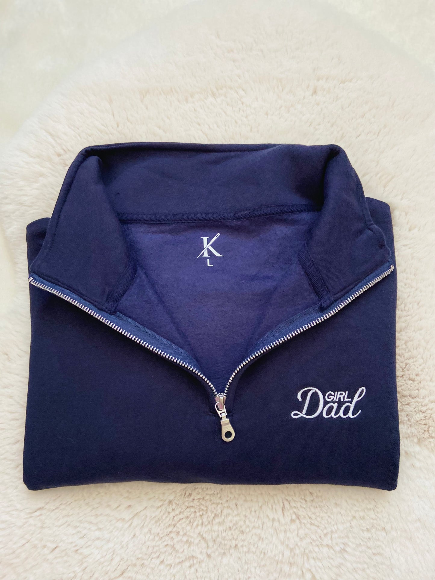 Girl Dad Embroidered Quarter Zip Sweater