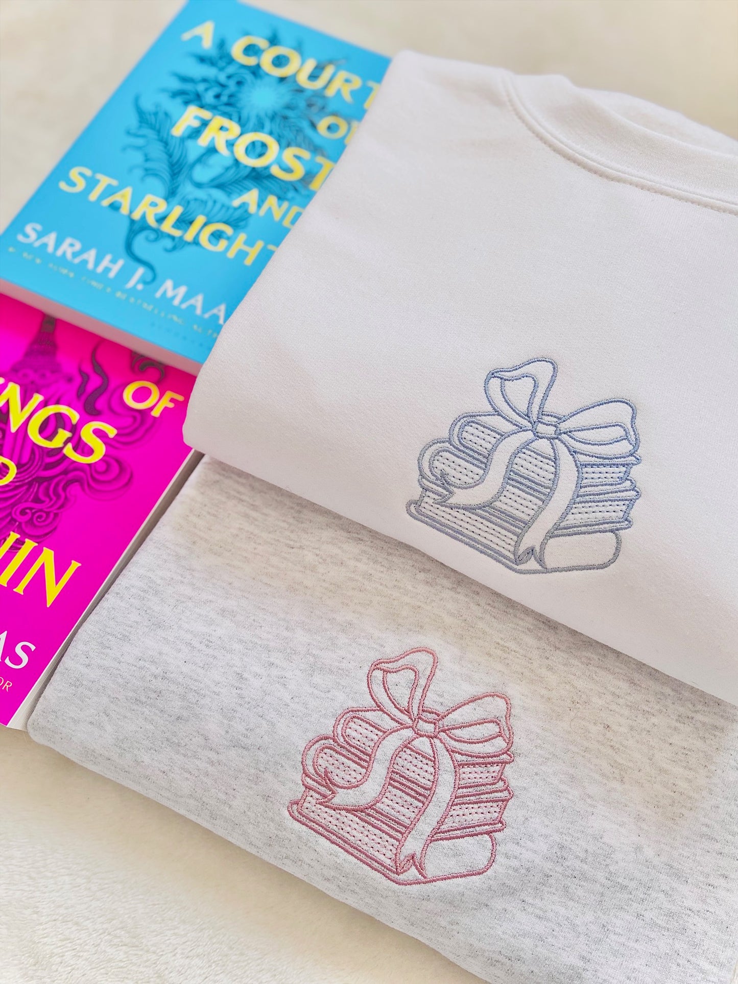 Embroidered Books and Bows Sweater