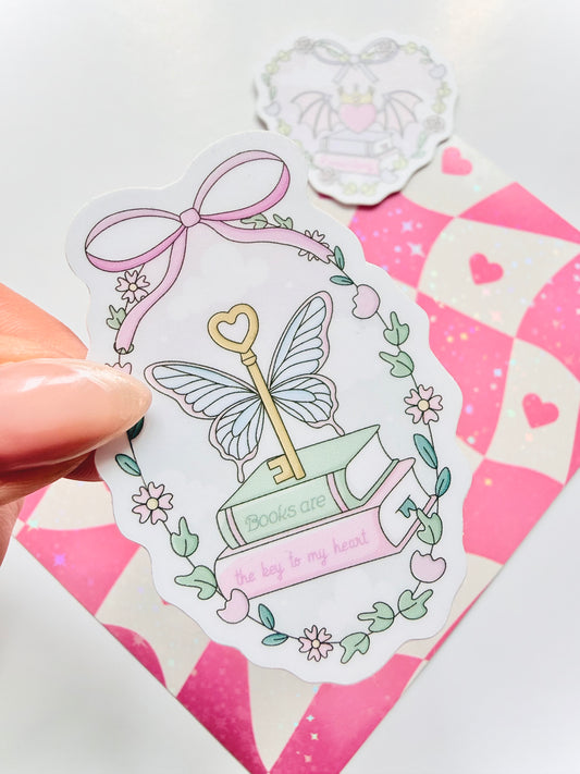 "Books Are The Key To My Heart" Waterproof Sticker