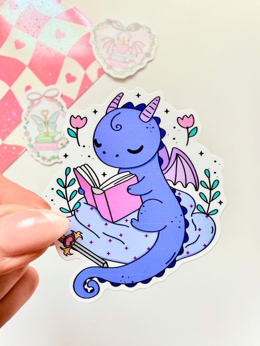 Cozy Reading Dragon Waterproof Sticker