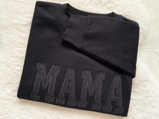 MAMA Varsity Glitter Appliqué Embroidered Sweatshirt