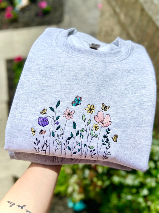 Floral Butterfly Embroidered Sweatshirt