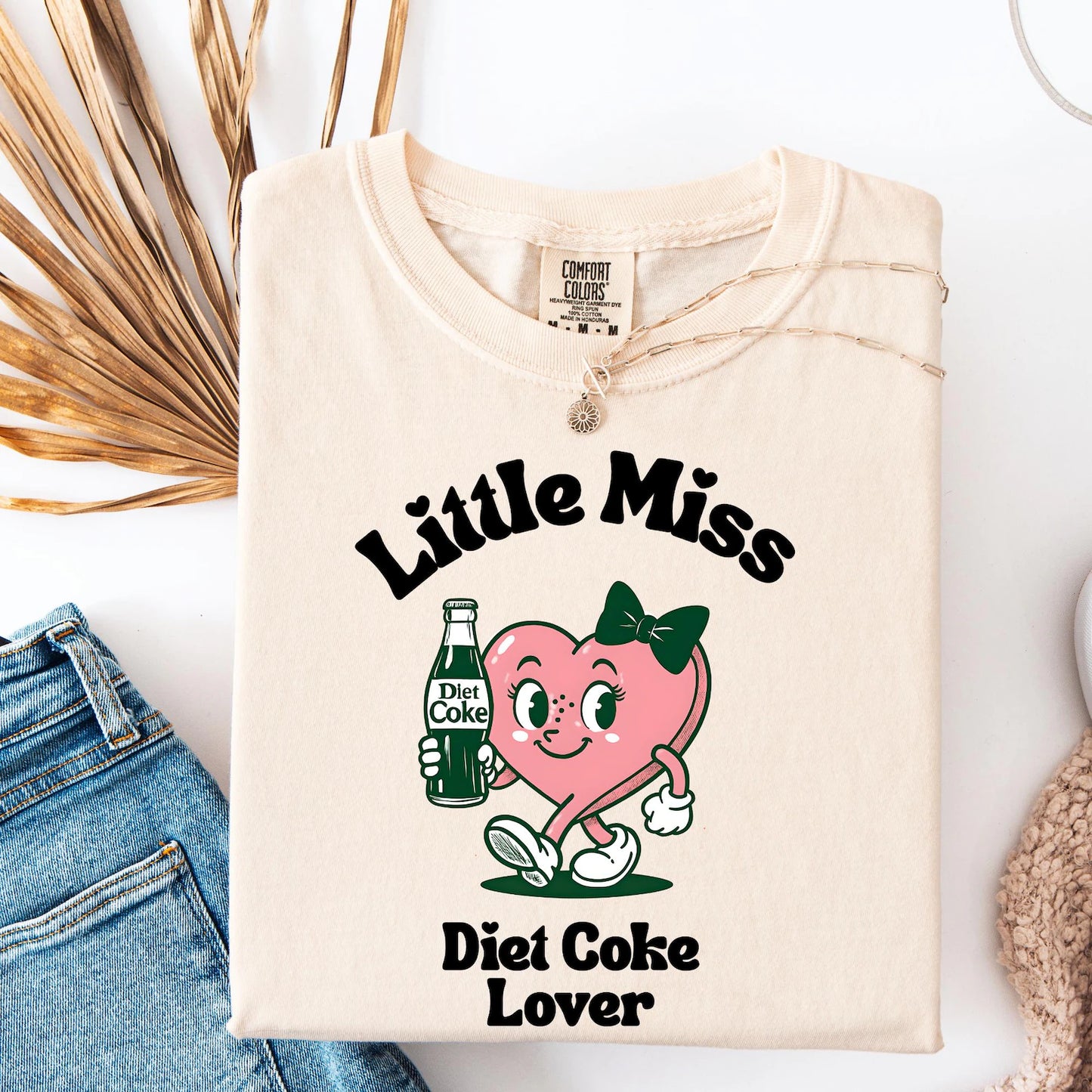 Beige sweatshirt with 'Little Miss Diet Coke Lover' design fridge cig