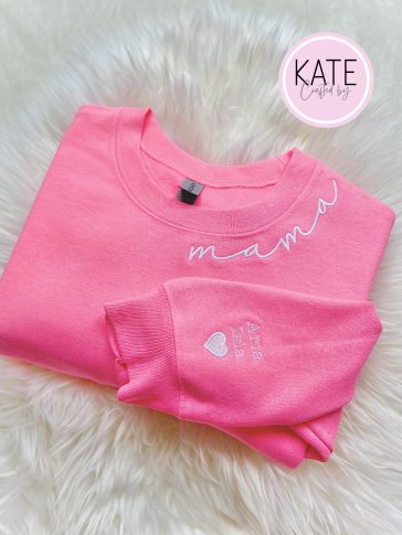 Mama Neck, Heart on Sleeve Embroidered Sweater