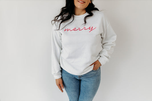 Merry Script Embroidered Sweatshirt