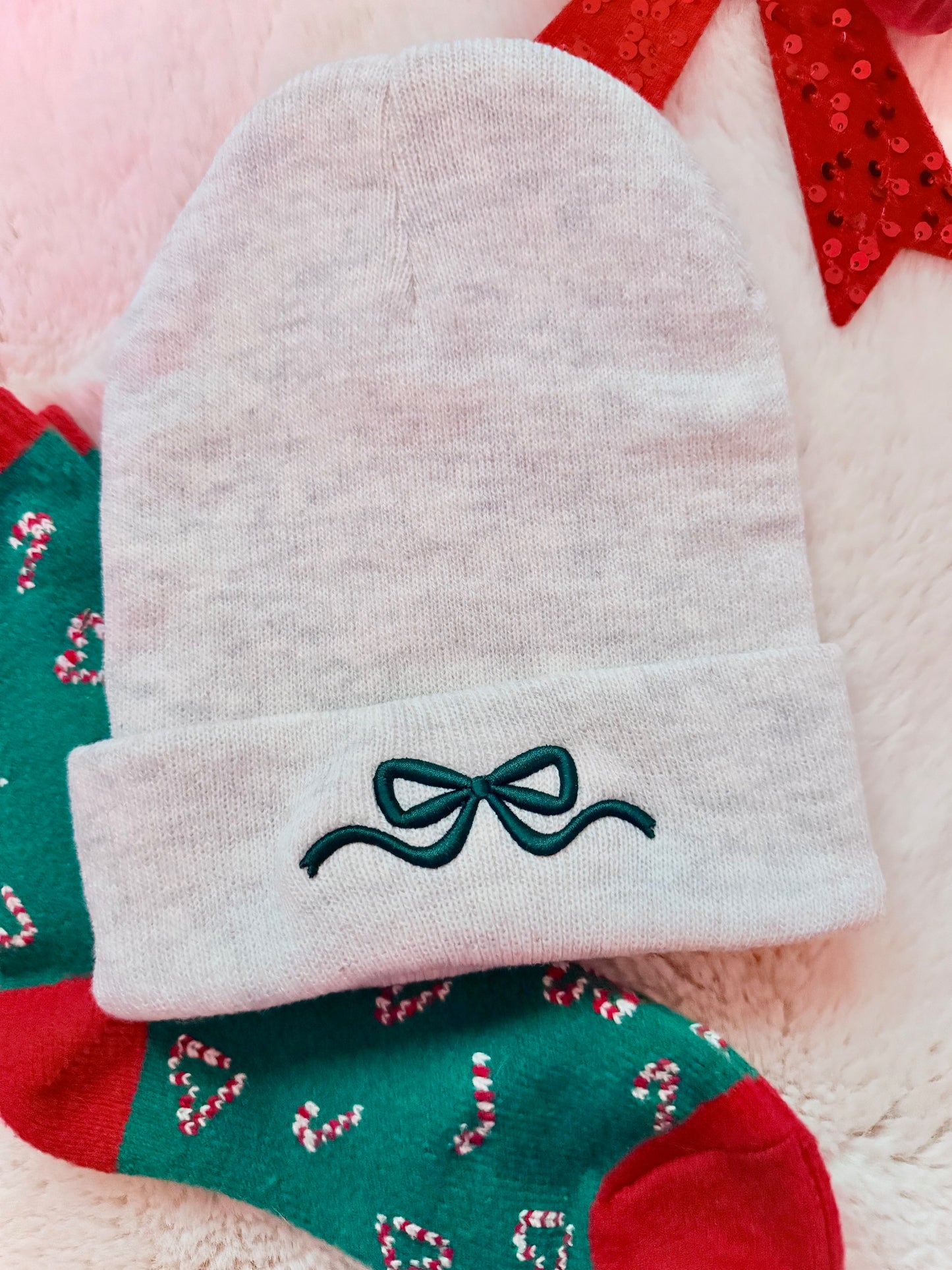 3D Bow Embroidered Beanie