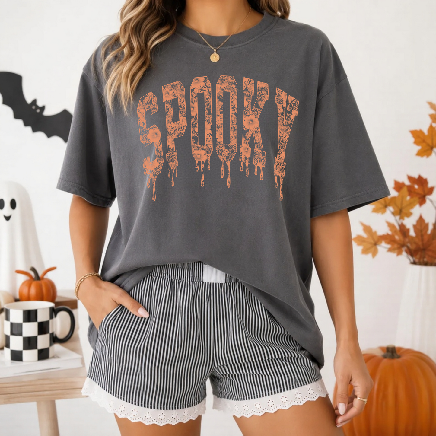Spooky Dripping Lace Printed Sweatshirt