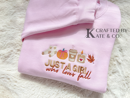 Fall Girl Embroidered Sweater