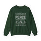 Green sweatshirt with 'PEACE' and Christmas-themed design on a white background