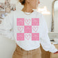 Coquette Bow & Heart Checkered Sweatshirt - Retro Valentine’s Day Crewneck