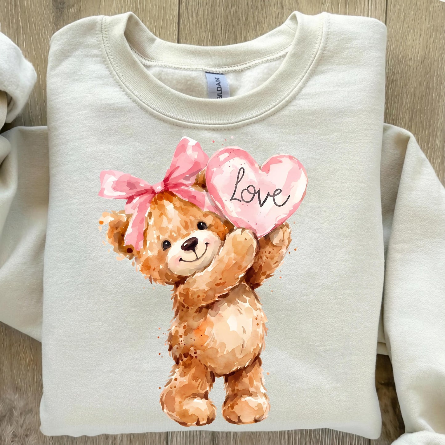 Coquette Teddy Bow & Love Heart Crewneck - Vintage Valentine Teddy Bear Sweatshirt