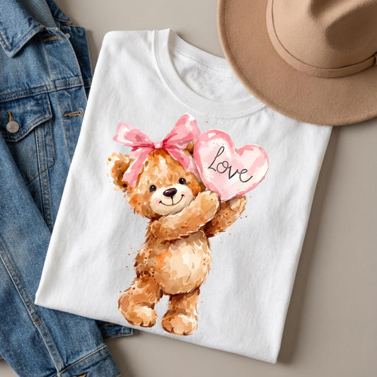 Coquette Teddy Bow & Love Heart Crewneck - Vintage Valentine Teddy Bear Sweatshirt