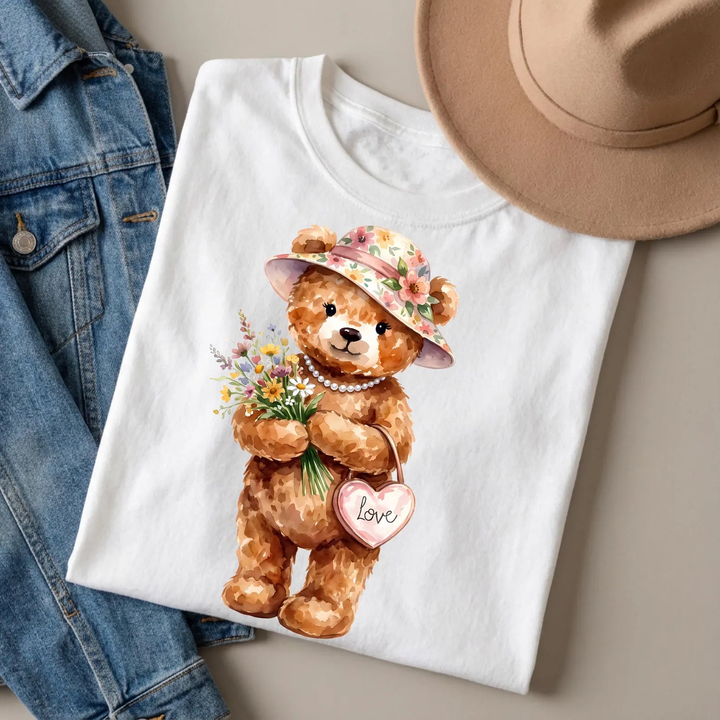 Vintage Watercolor Teddy Bear Floral Boquet Sweatshirt
