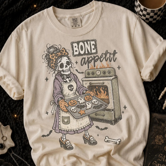 Bone Appétit Skeleton Baker Halloween Graphic T-Shirt