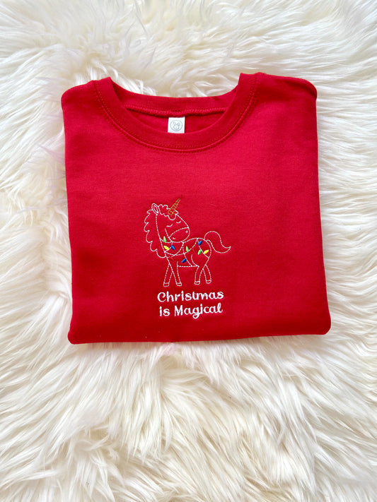 YOUTH Christmas is Magical Unicorn Embroidered Sweater